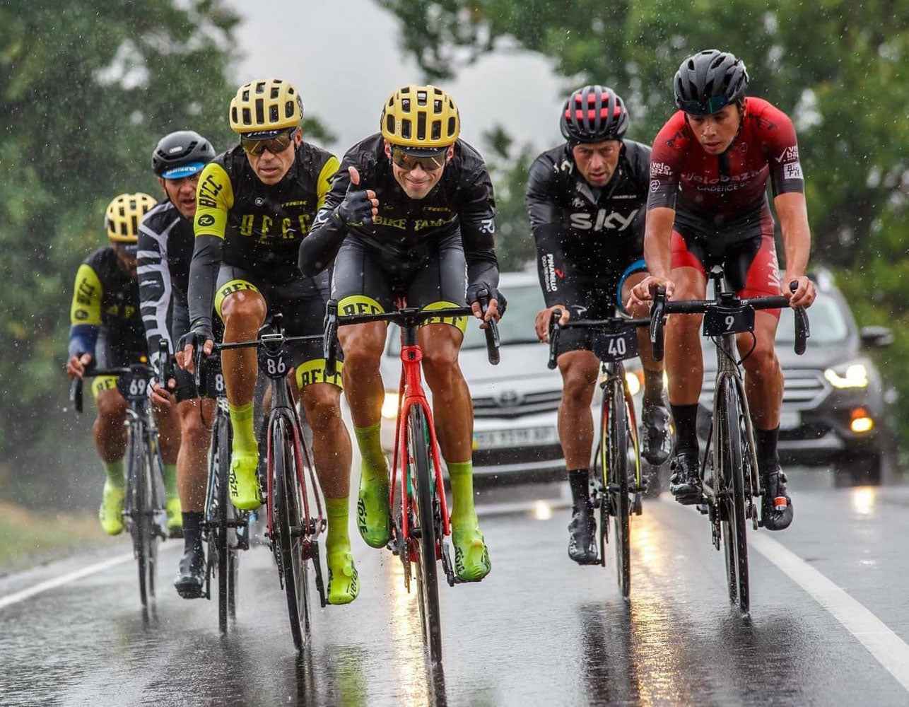 group of cyclists during race