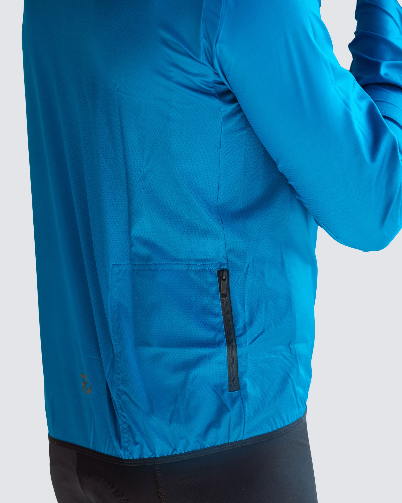 Navy Blue men windbreaker safety pocket close up