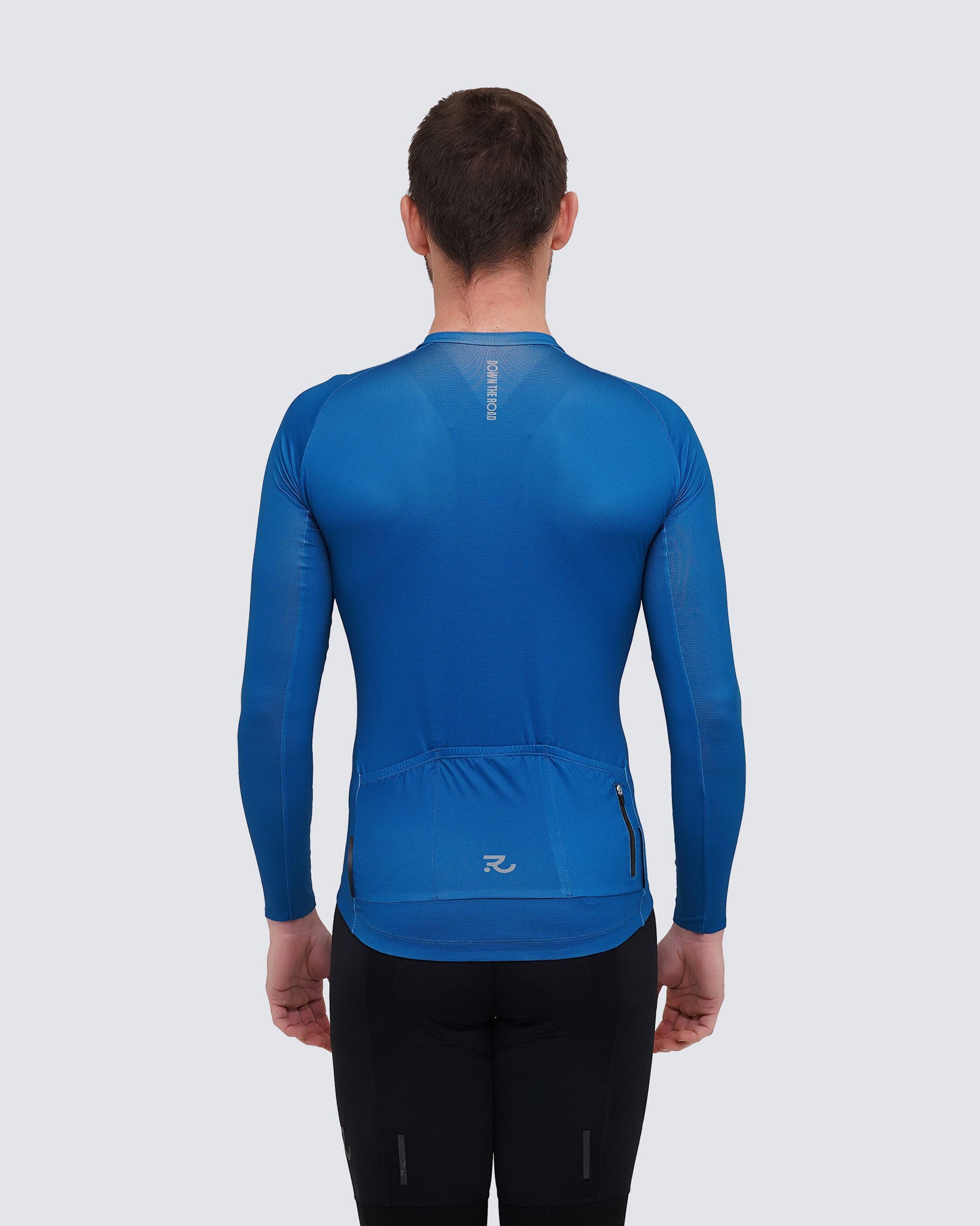 Wavy teal men long sleeve jersey back view