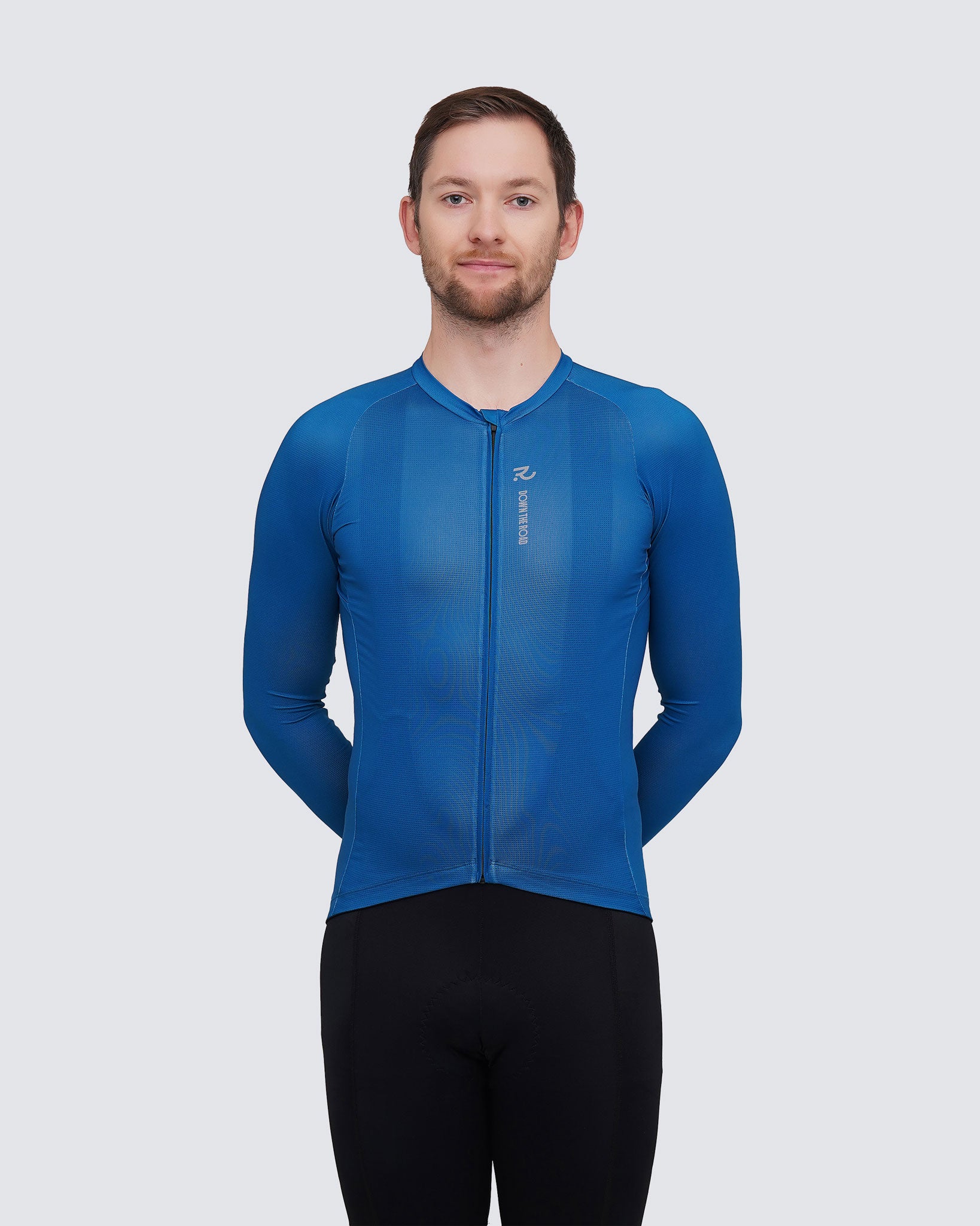 Wavy teal men long sleeve jersey front view