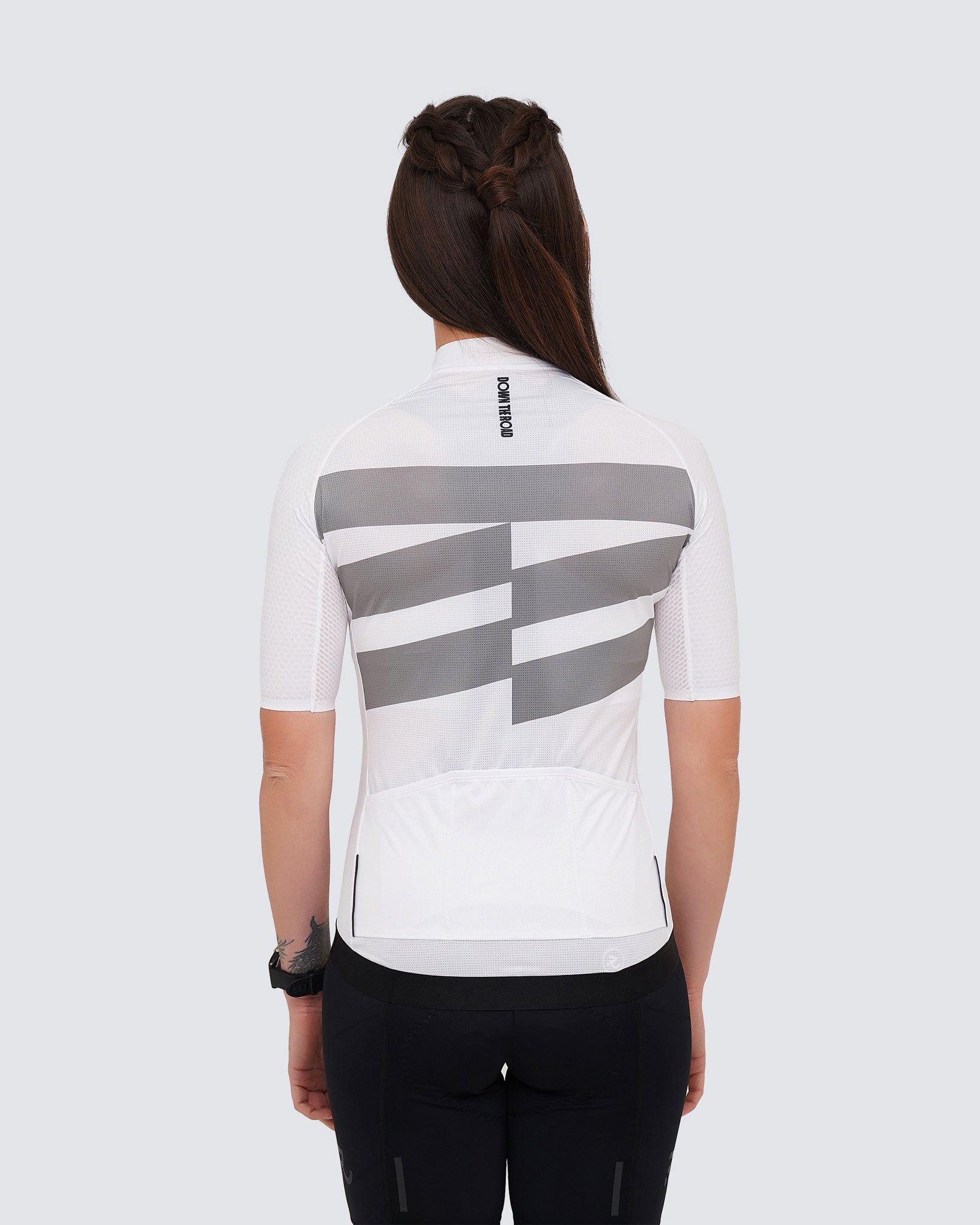 back women white cycling jersey