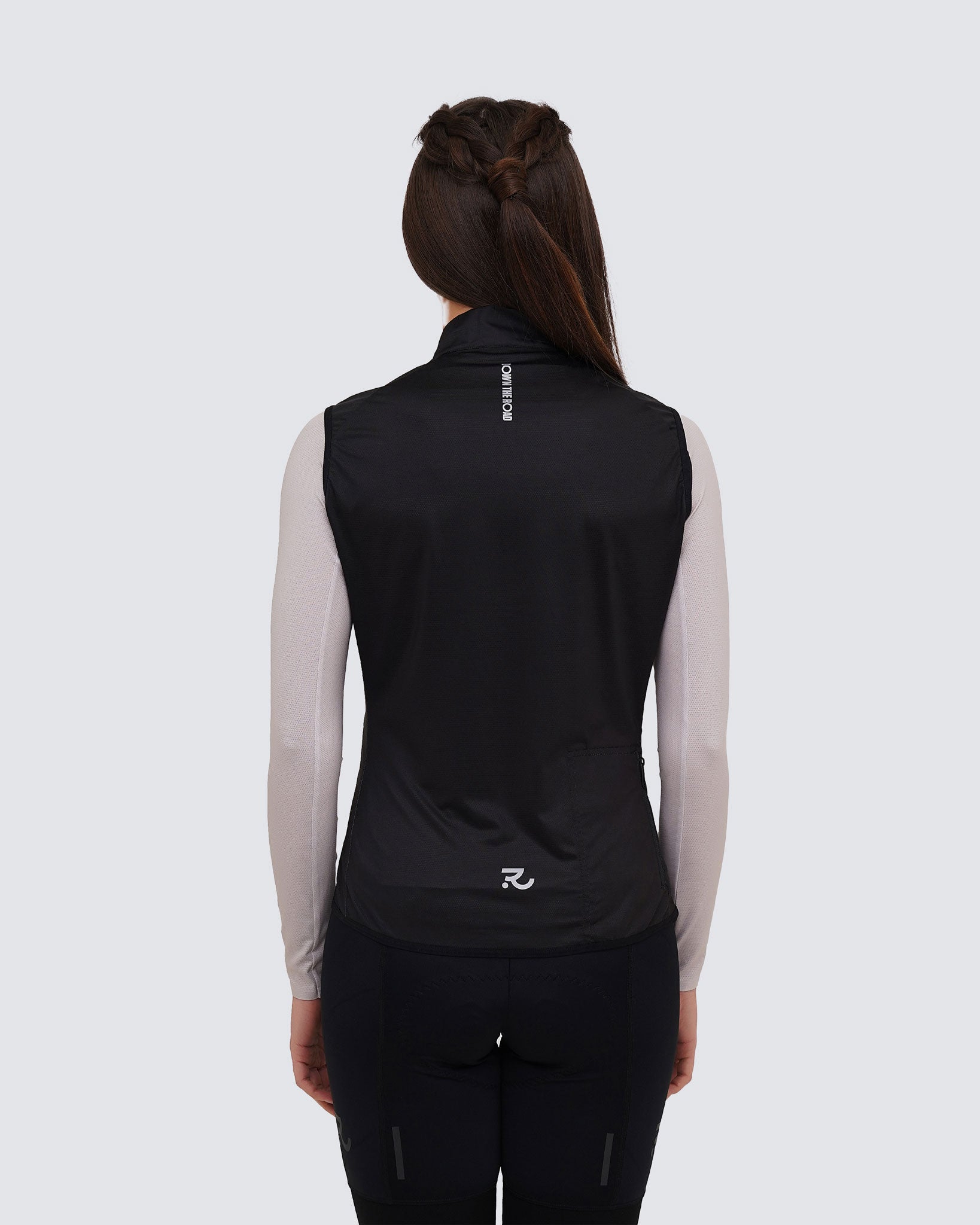 back view of black cycling vest for women