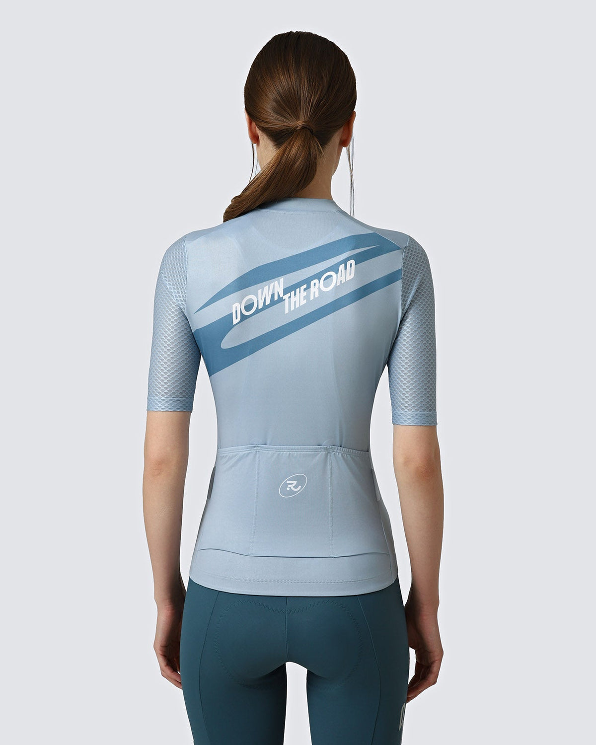 Women's Motion cycling jersey in Lake Blue, back
