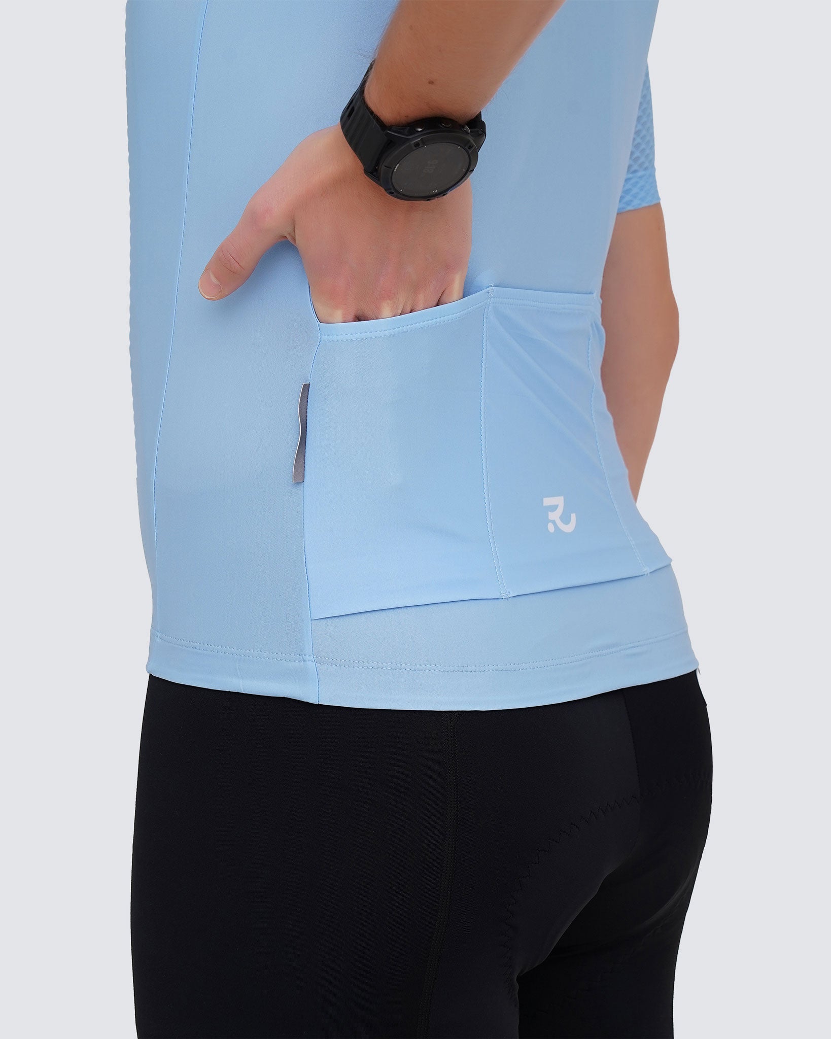 nature blue cycling jersey pocket close up