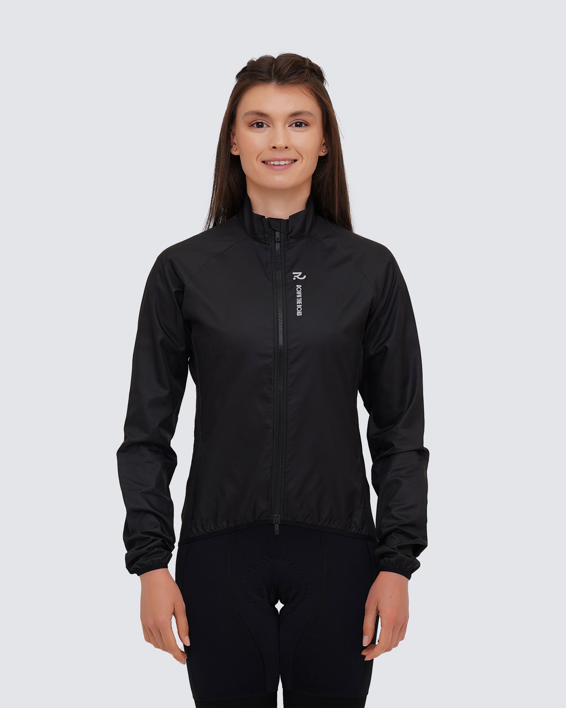racing black windbreaker women front view