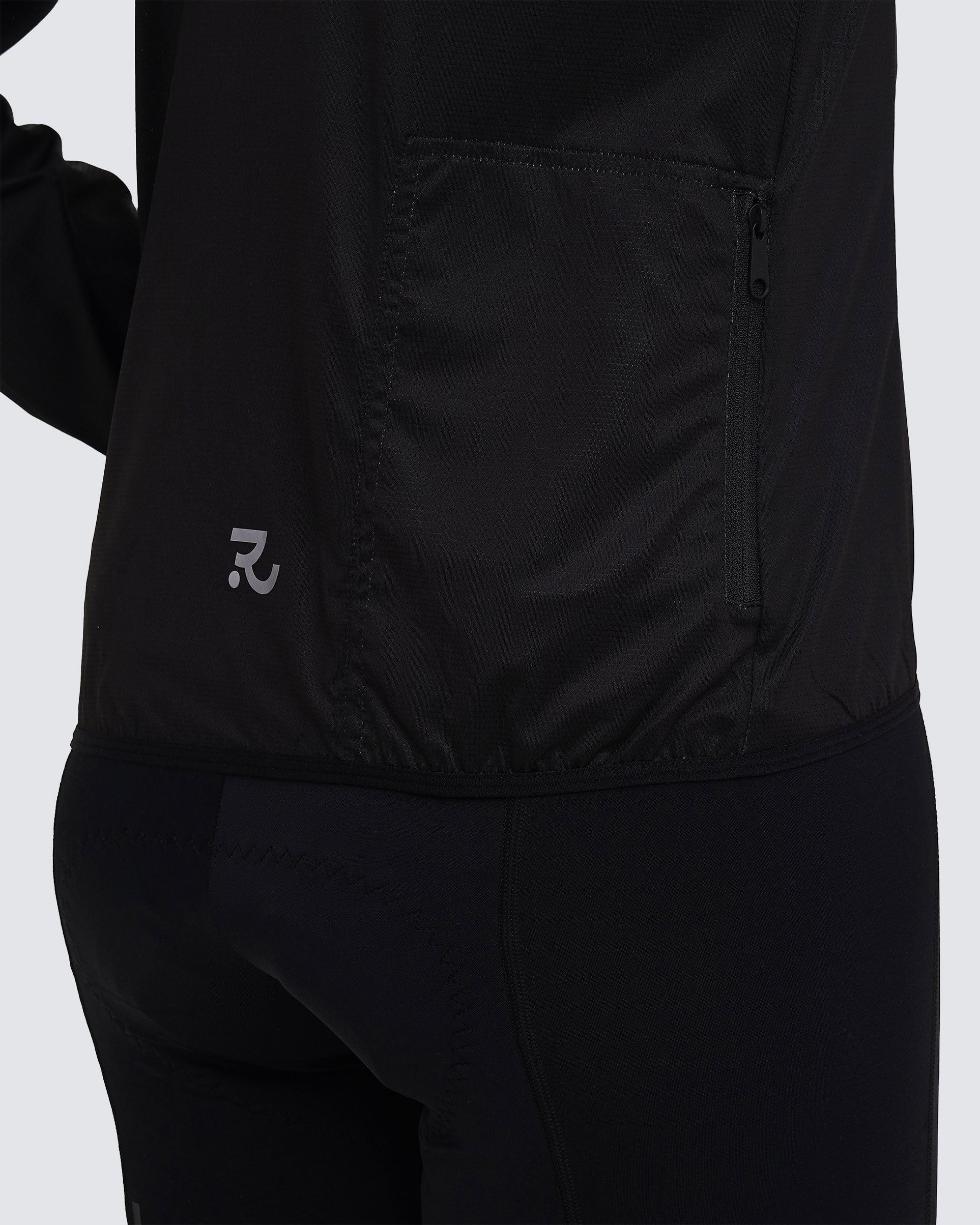 racing black windbreaker women safety close up