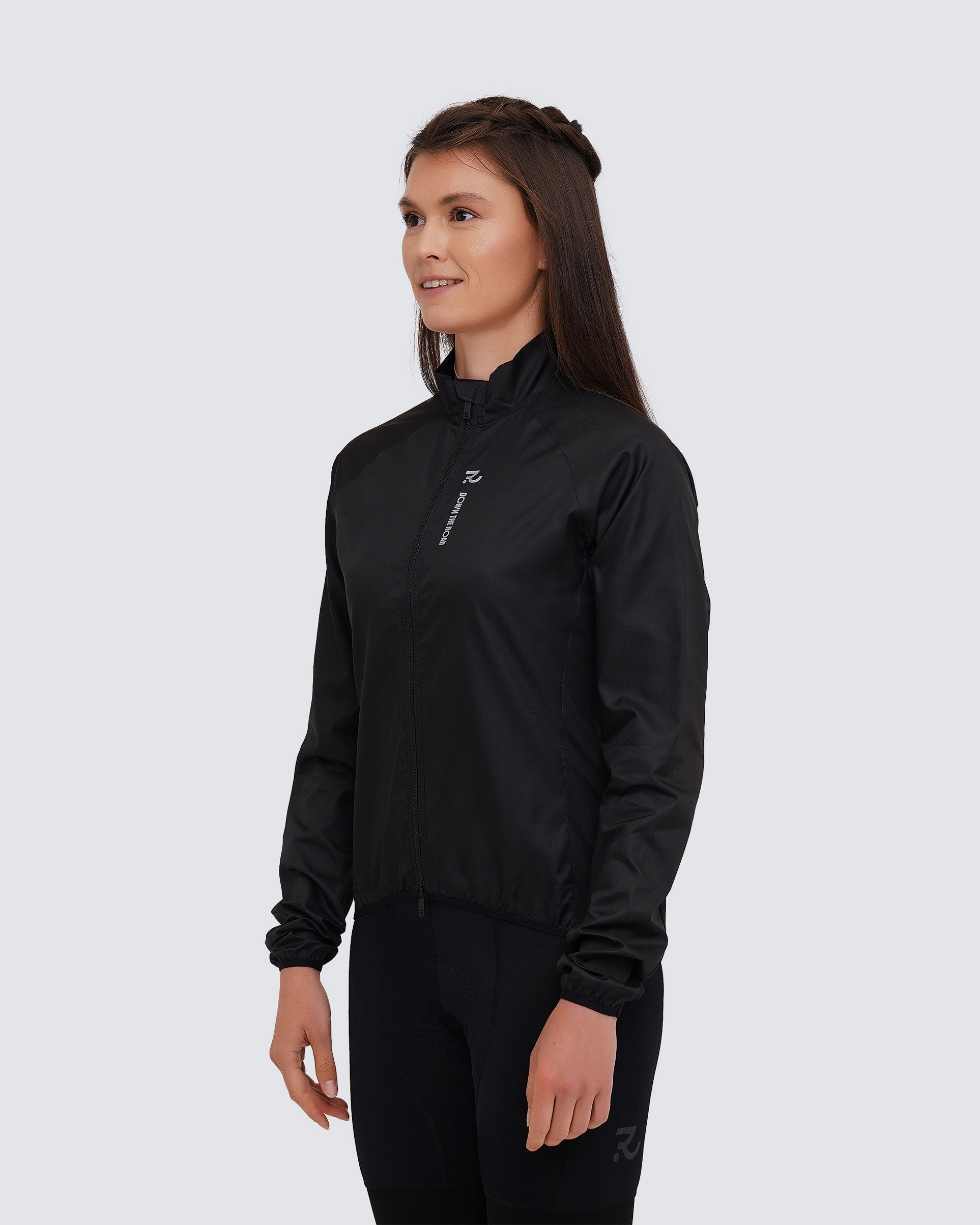 racing black windbreaker women side view