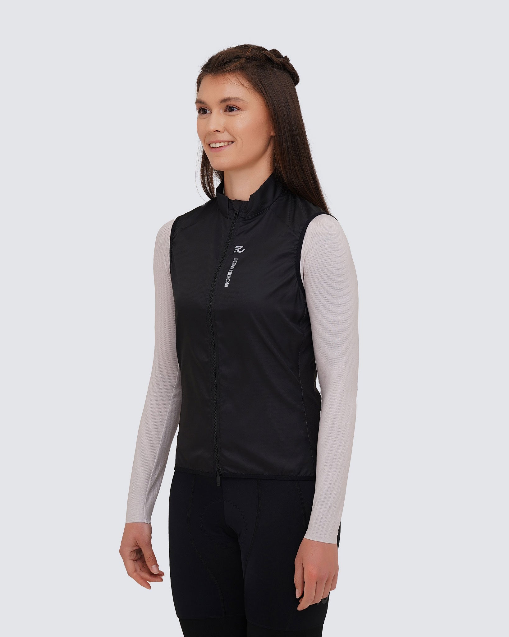 side view of black vest for women