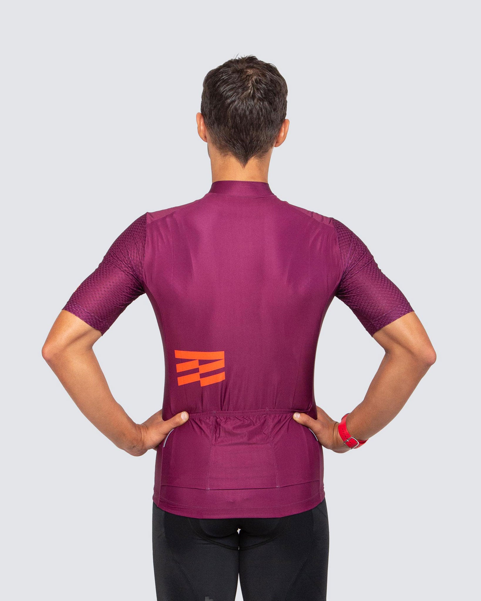 back side of a colorful cycling jersey