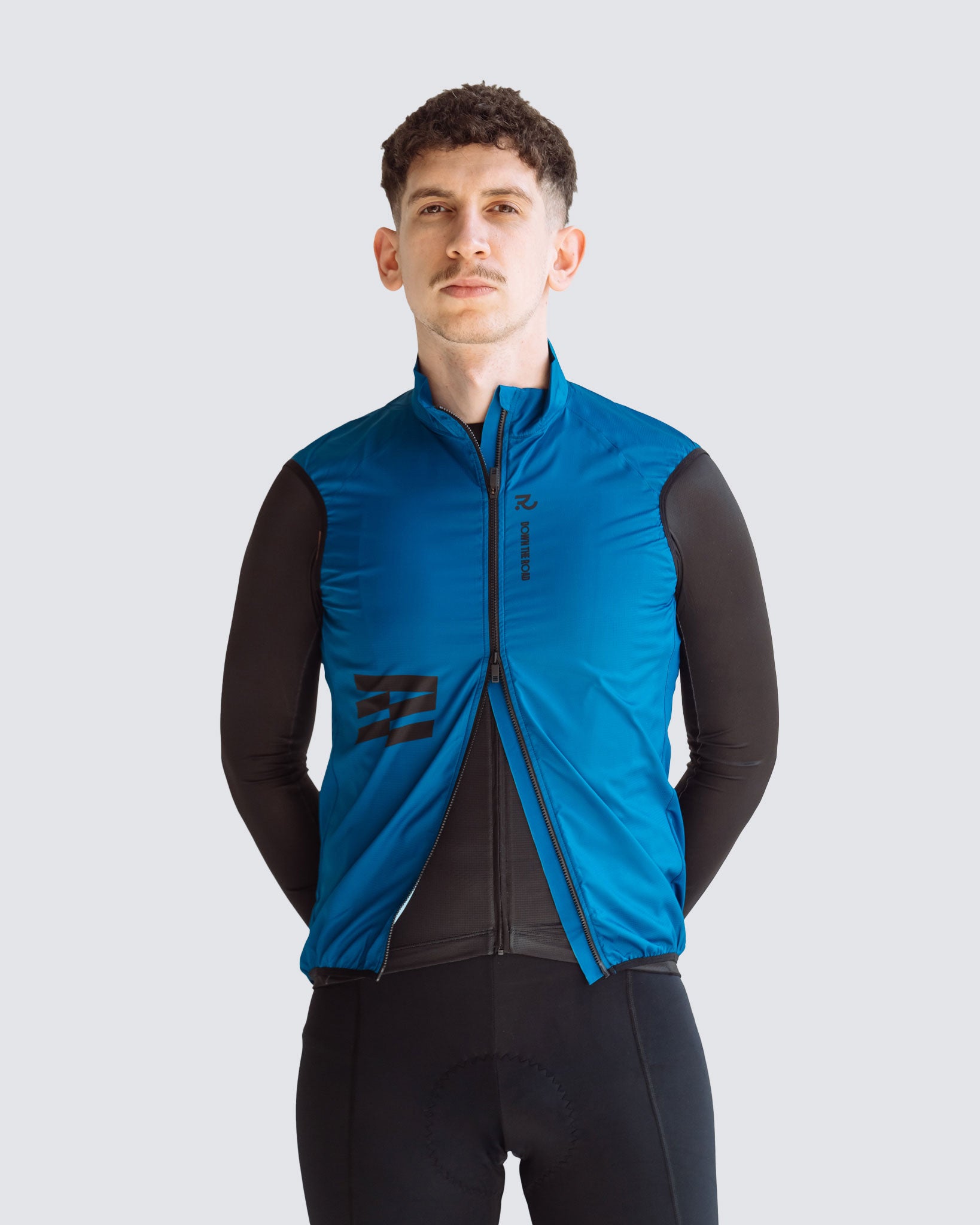 Wavy teal men cycling vest two ways zipper open