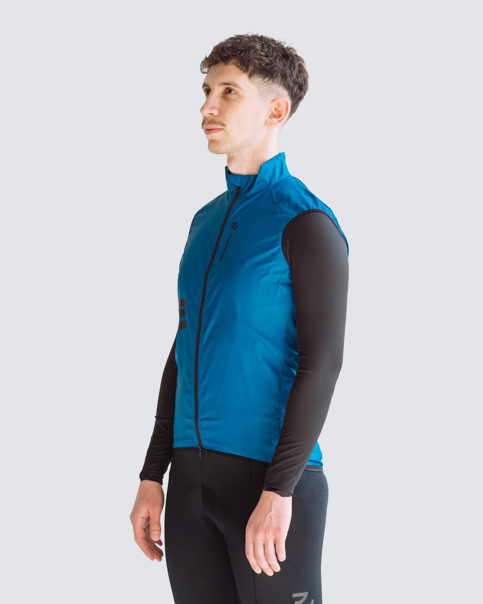 Wavy teal men cycling vest front side view
