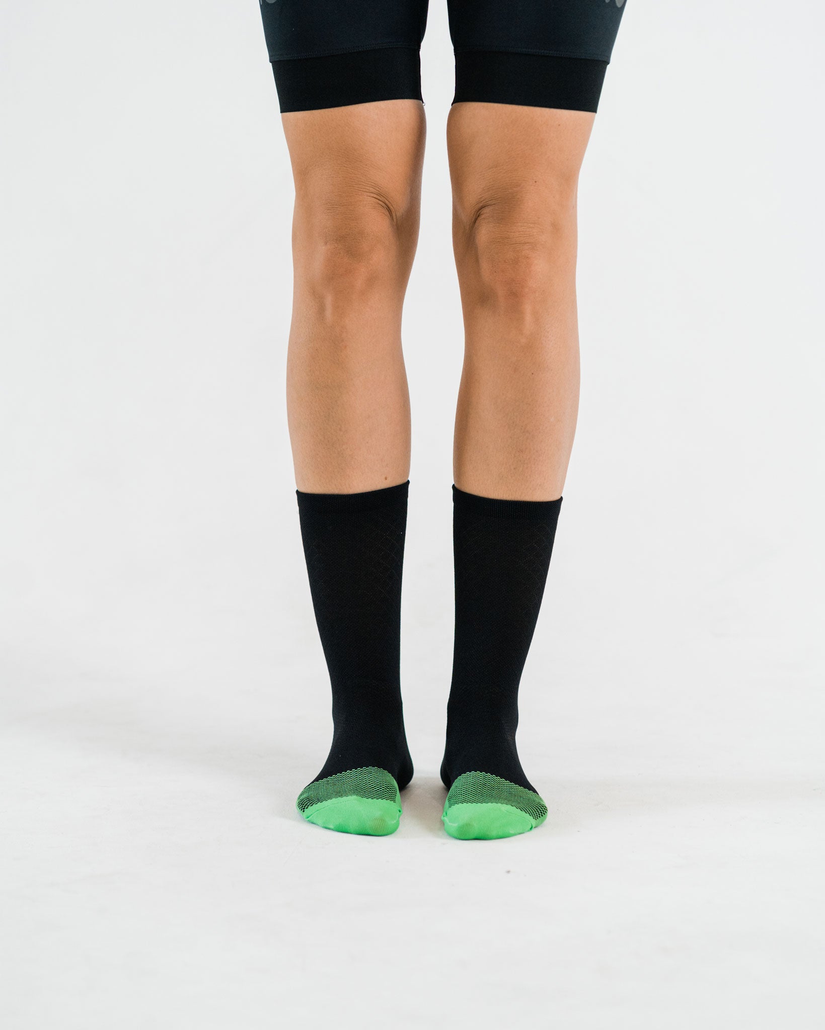 front view of racing black cycling socks