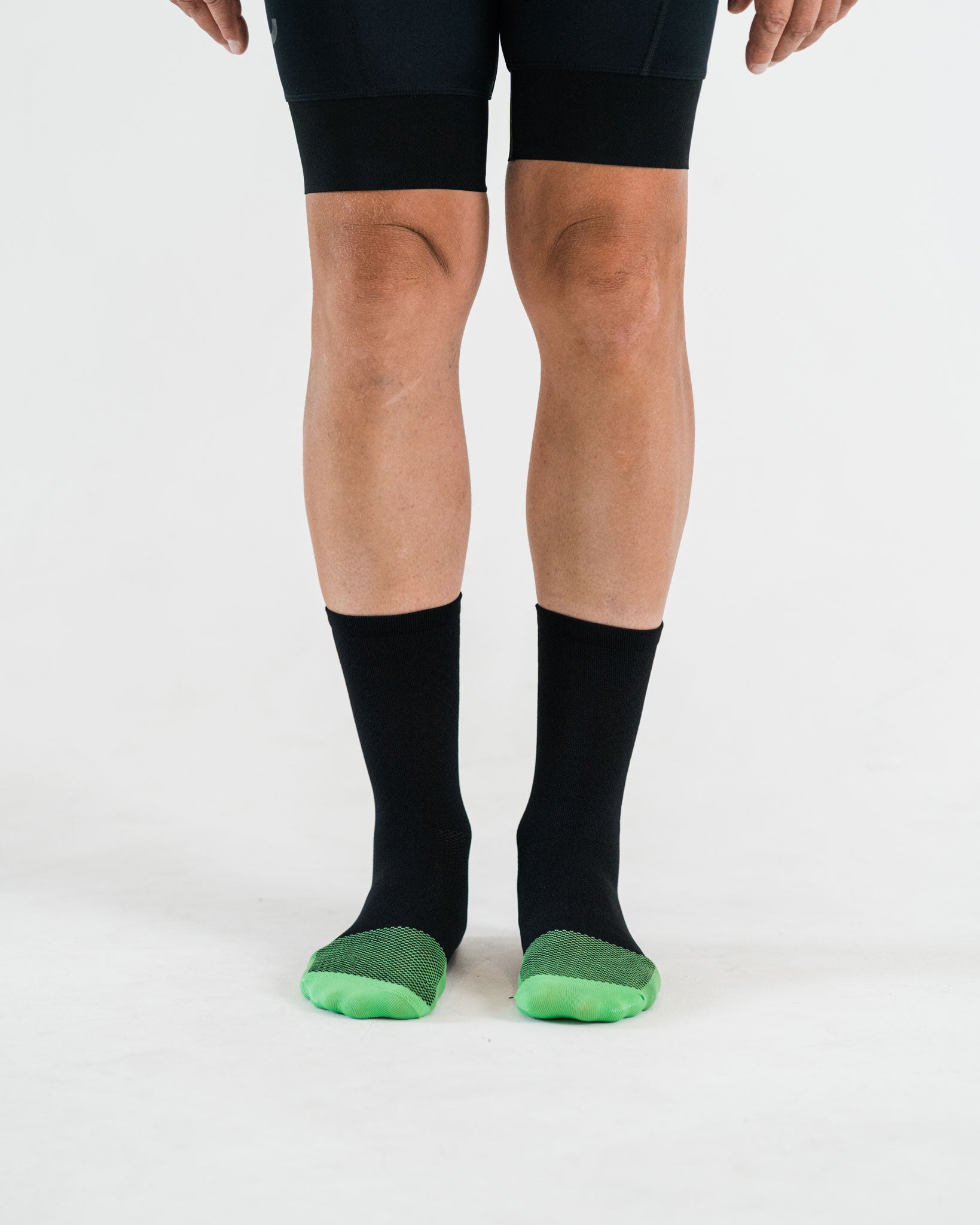 front view of black cycling socks