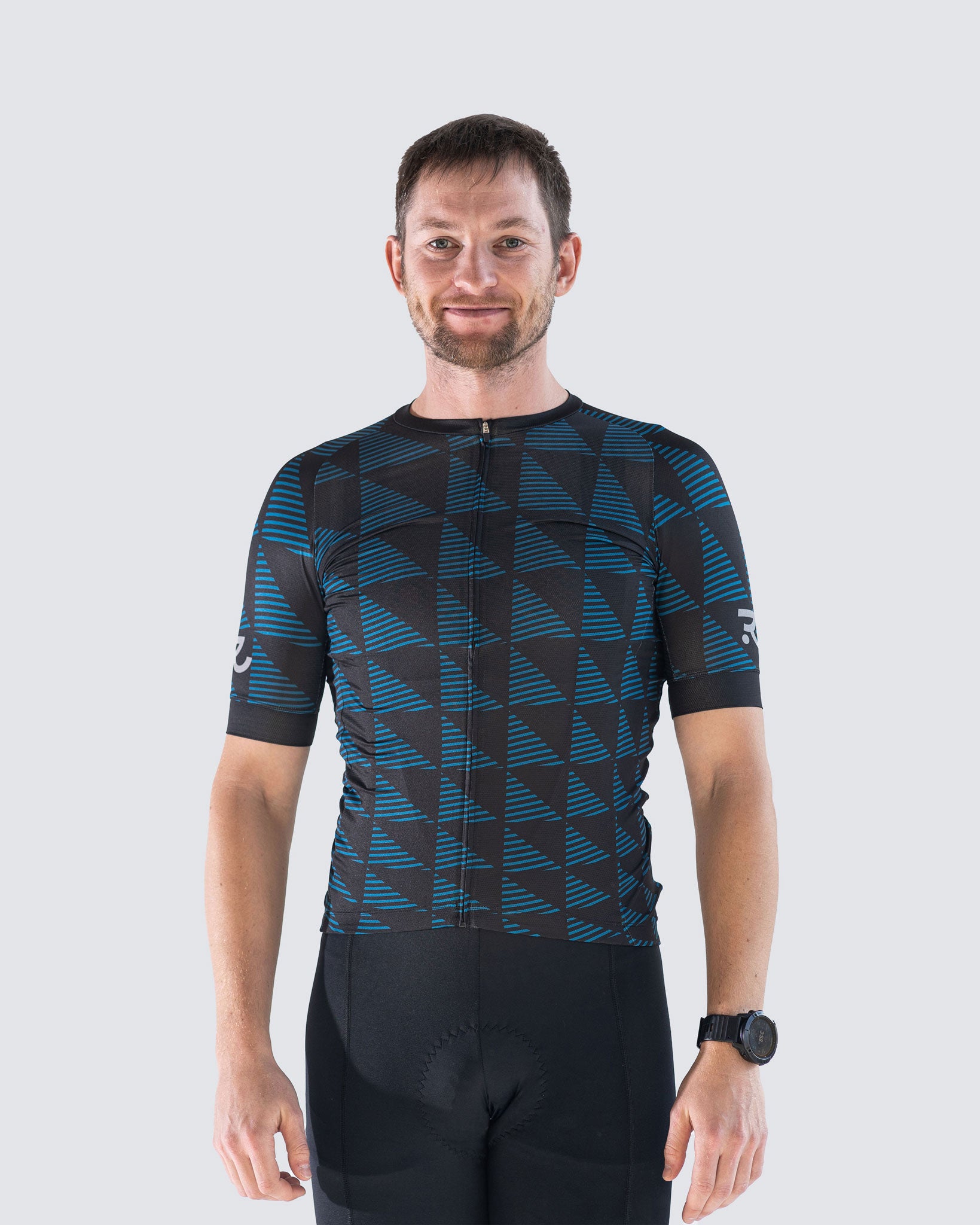 front view of blue jersey with diamonds pattern