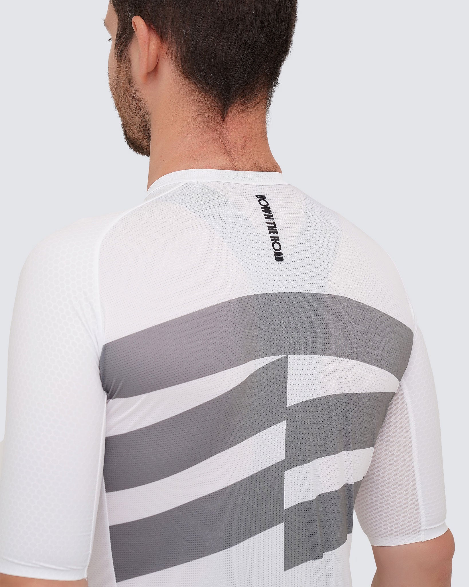 back of white cycling jersey for men