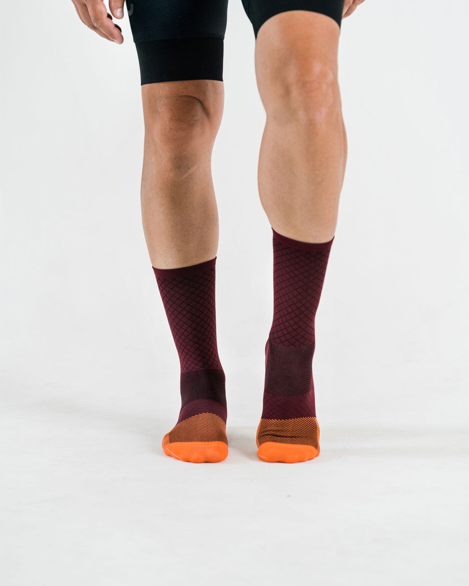 front view of purple cycling socks