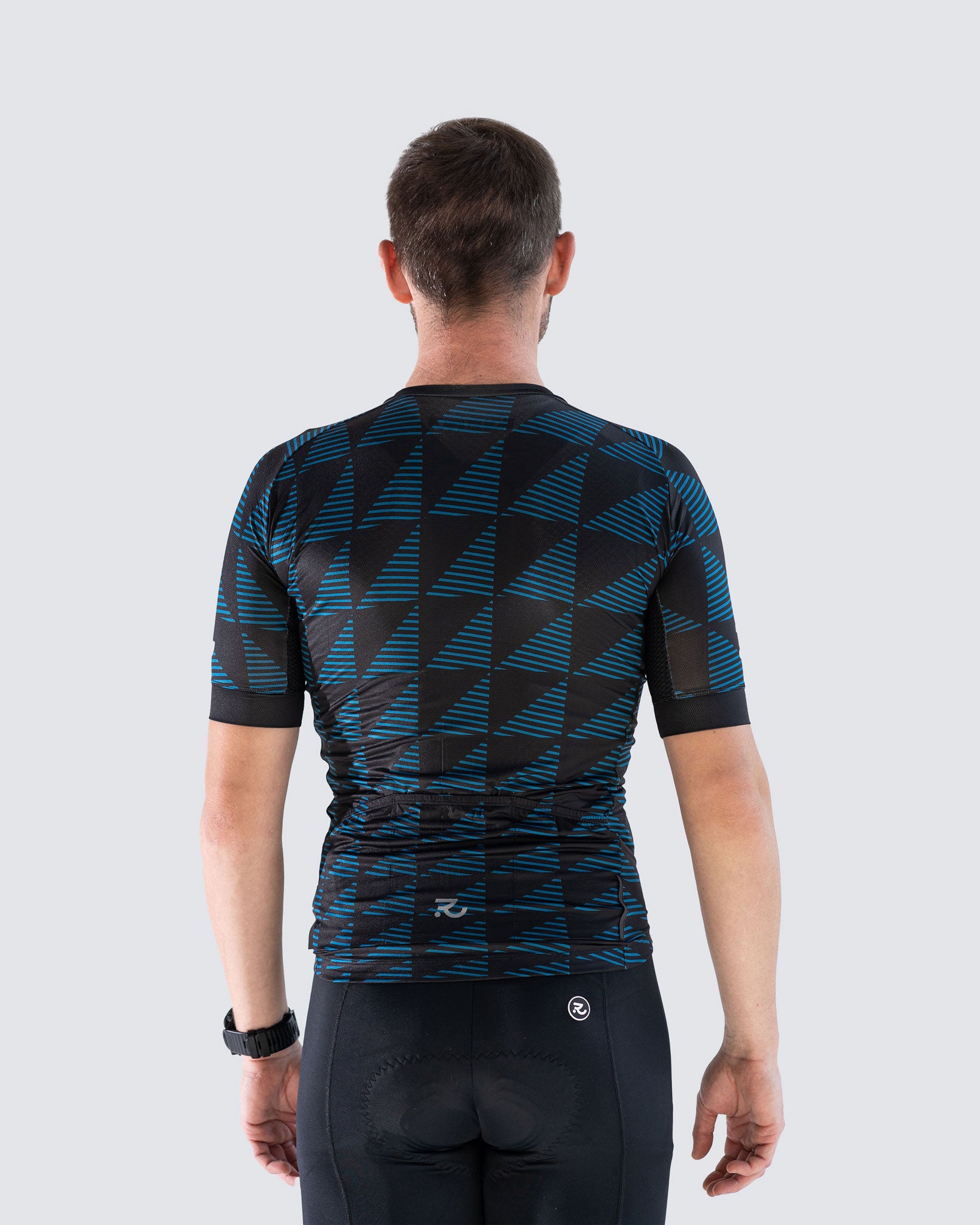 back view of dark blue men cycling jersey