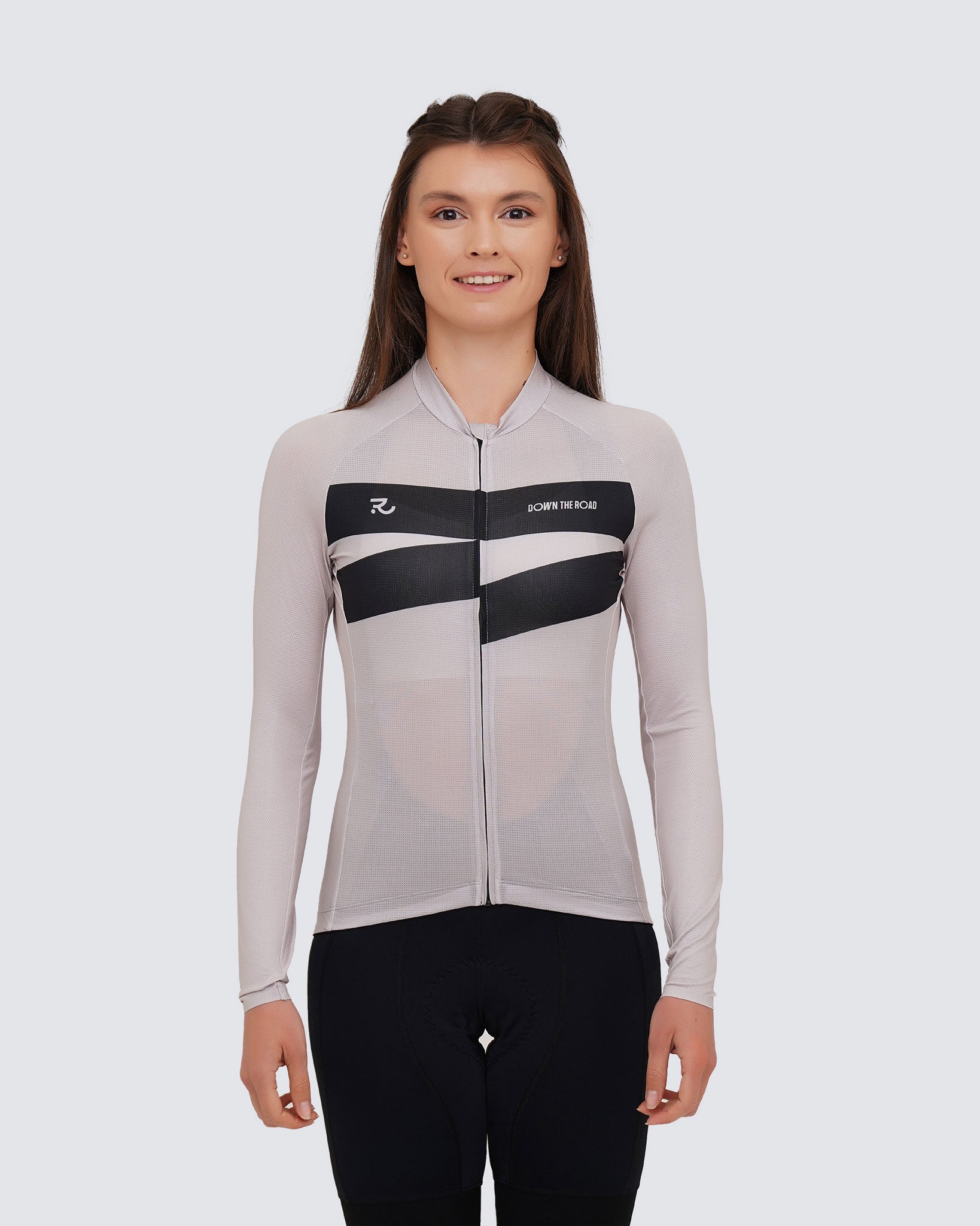 front view of long sleeve grey jersey with black pattern