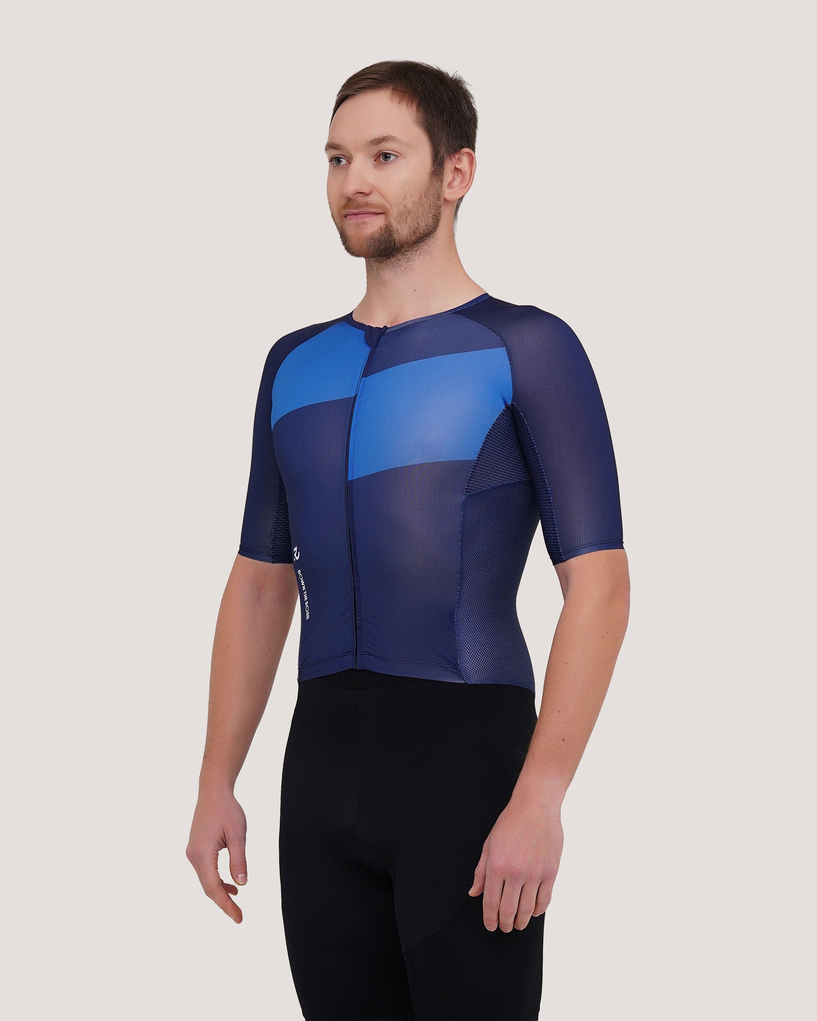 blue trisuit with aero sleeves