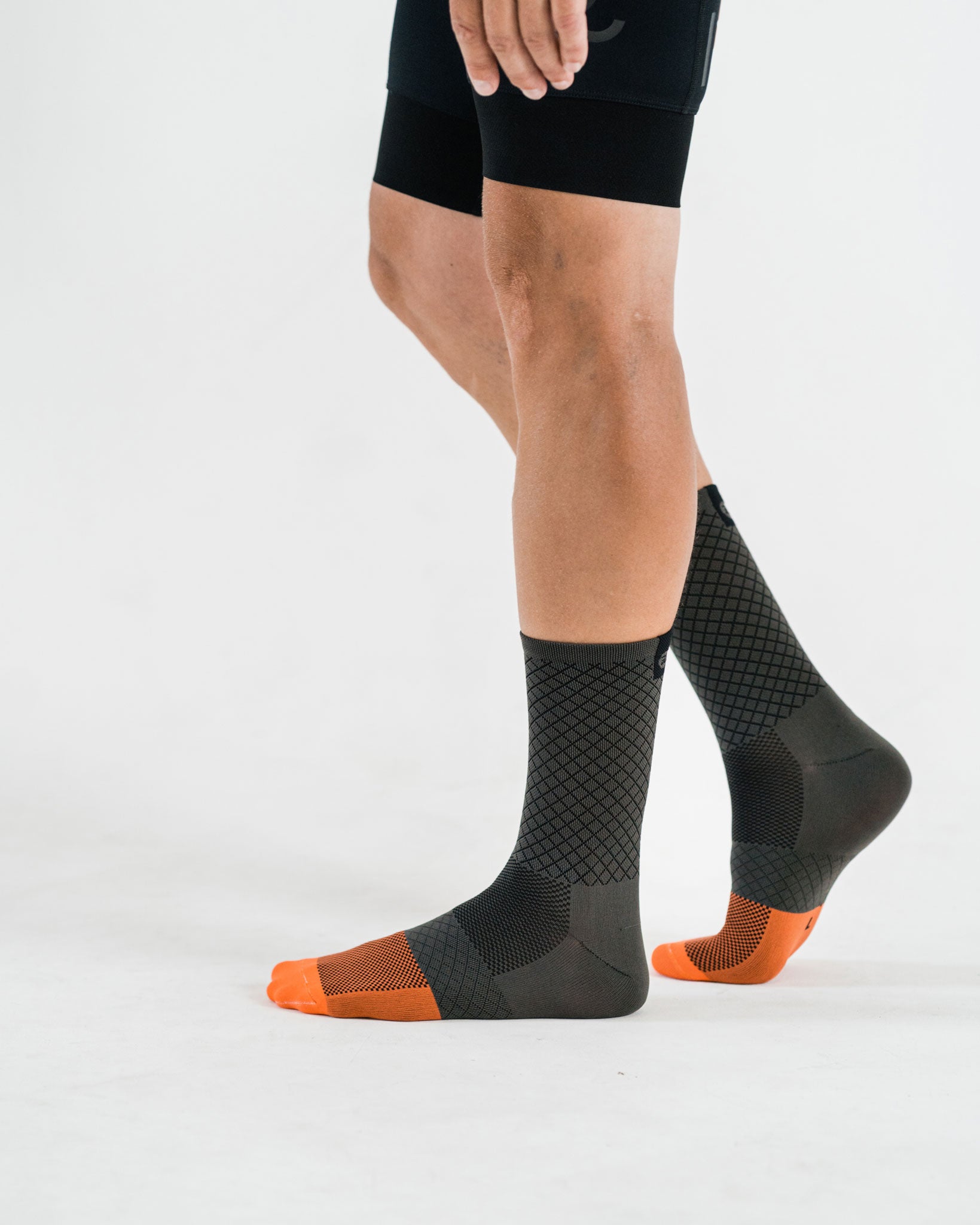side view of grey cycling socks