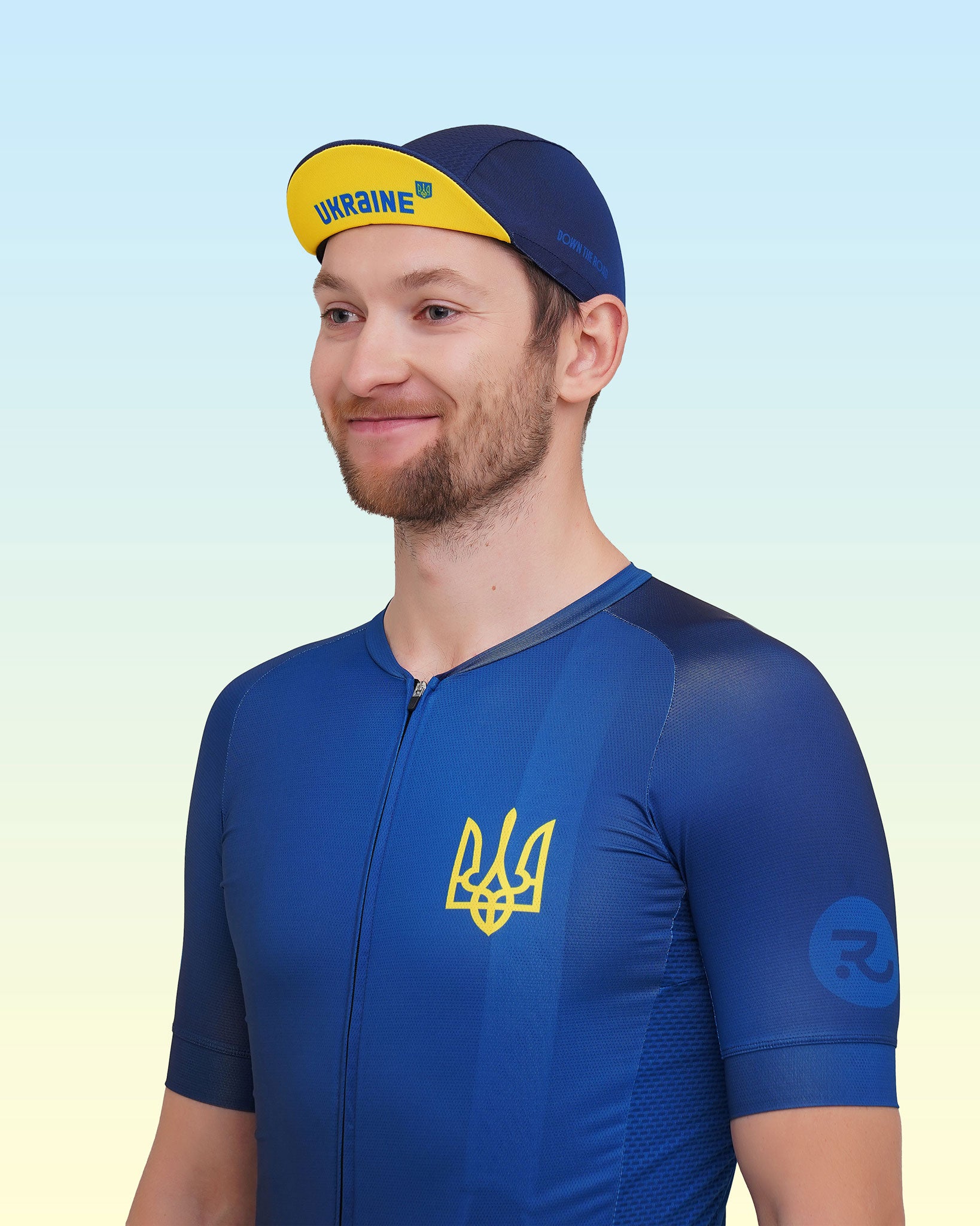 man wearing ukraine cycling clothes