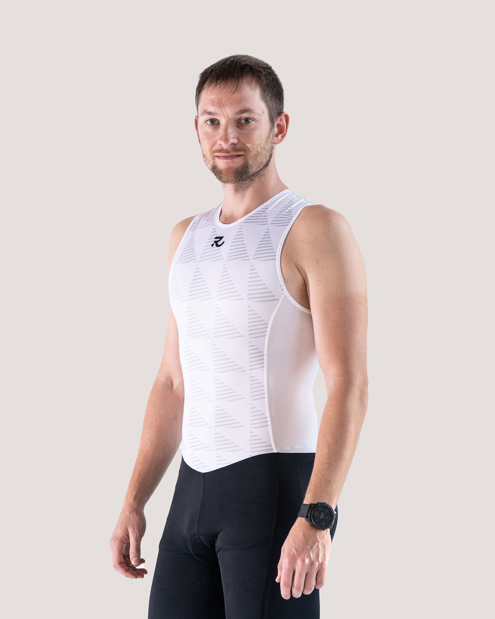 white sleeveless trisuit