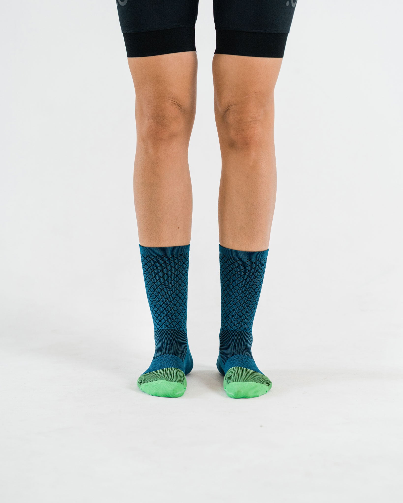 front view of blue cycling socks